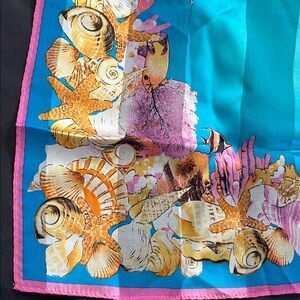 Vtg Collection XIIX Silk Scarf Deep Sea Theme Shells Starfish Fish Seahorses